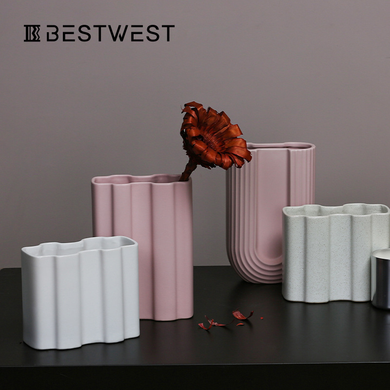 Best West Simple Geometric Ceramic Vase Desktop Decoration Creative Home Living Room Soft Decoration Flower