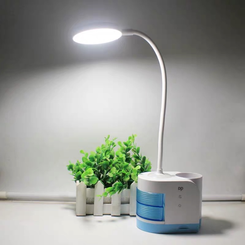 久量dp-6056充电式led多功能笔筒柔光台灯带小夜灯功能1200毫安