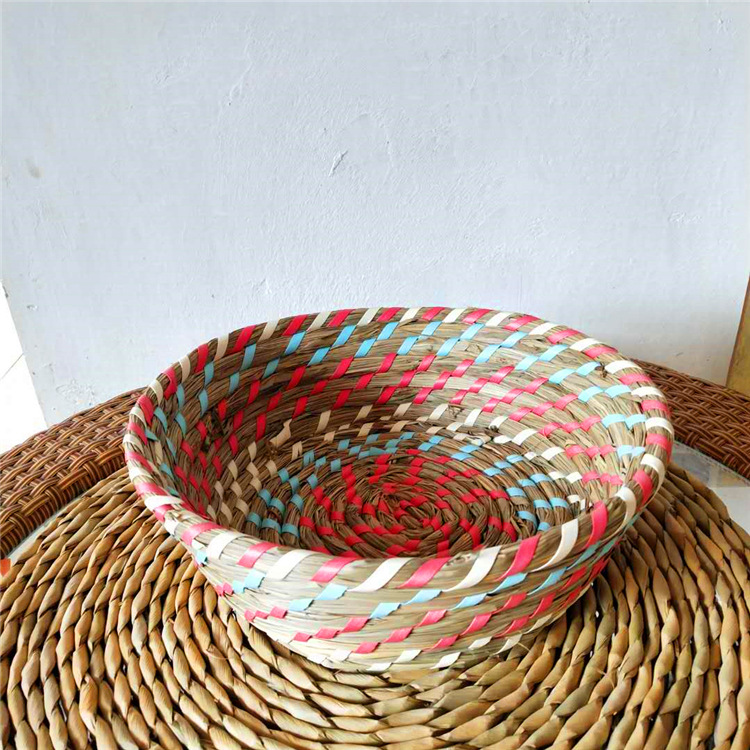 外贸草编果盘收纳盘草筐糖果盘子零食盘子编织盘