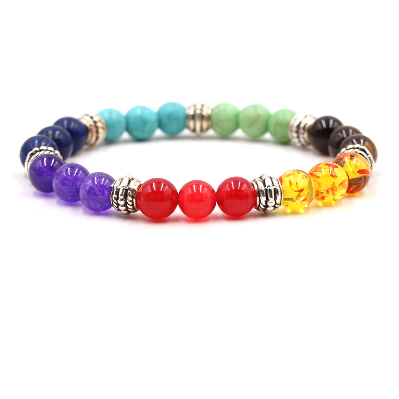 外贸货源热卖天然石玛瑙火8mm能量白松石火山石七彩佛珠手串手链