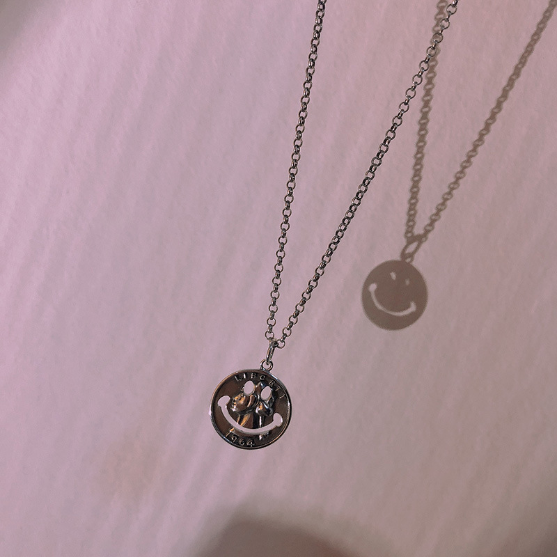 s925纯银项链女复古人头像笑脸两种戴法泰银时尚个性韩版2020新款