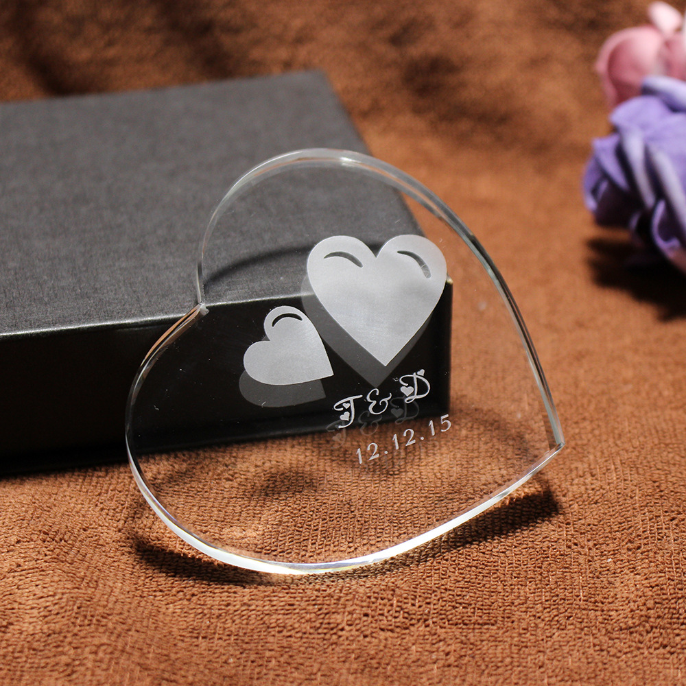 水晶透明玻璃心形镇纸创意桃心书房纸镇diy情人节礼物桌面摆件