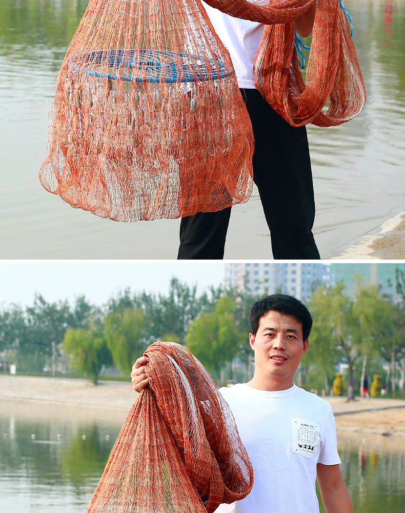 带兜大飞盘式撒网美式渔网抛网手撒手抛网鱼网捕鱼自动易抛旋渔网