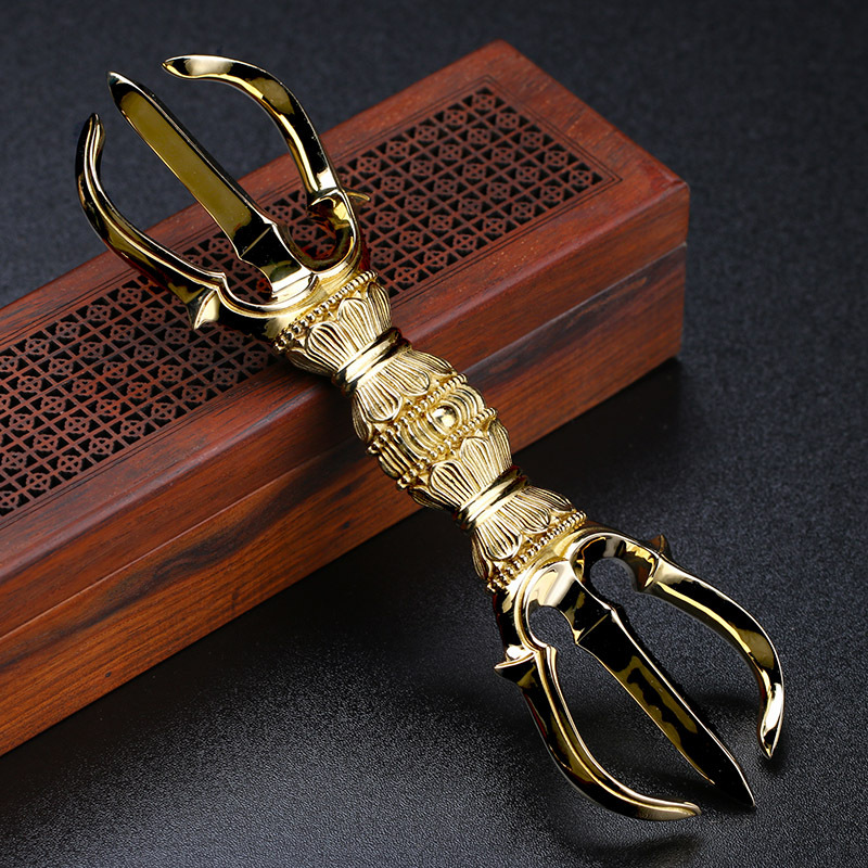 唐密法器真言宗法器东密法器真言宗三股金刚杵摆件黄铜手工21cm