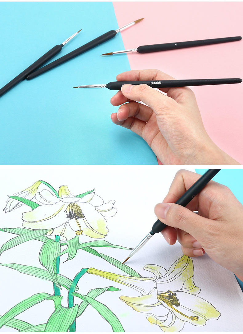 勾线画笔尼龙毛尖头单支中性描边油画水粉水彩马美术画笔跨境利