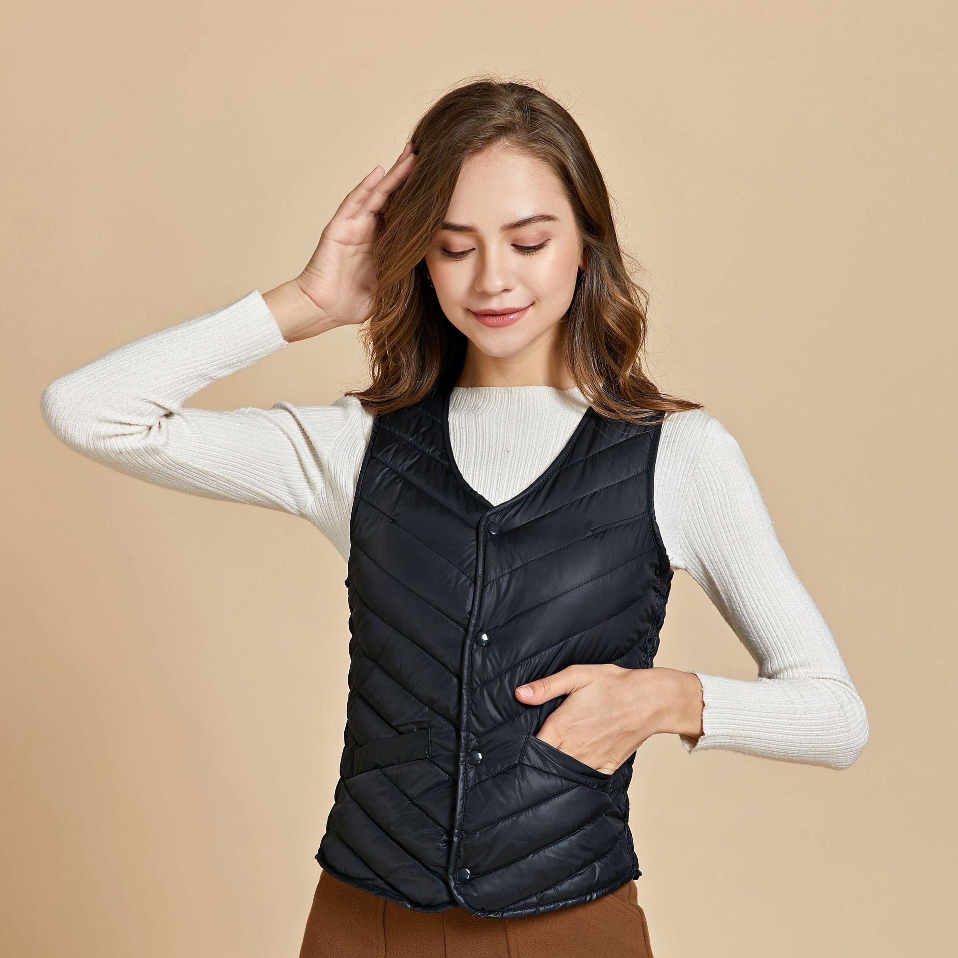 新款女士新款羊羔绒长毛棉马甲女款加绒马甲秋冬马甲2170