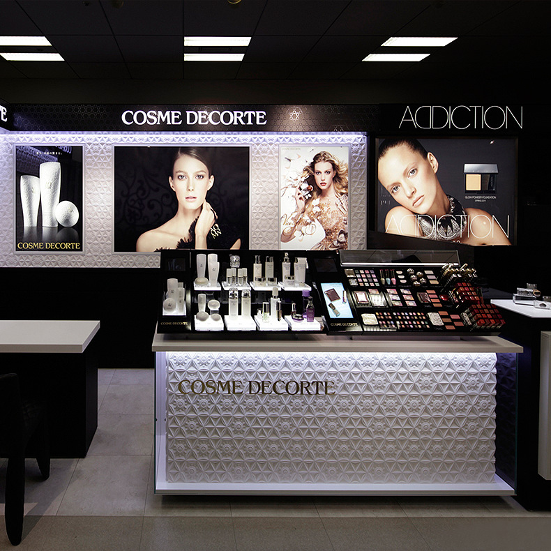 商场化妆品展示柜 工厂定制高档木质烤漆化妆品展柜 彩妆柜精品柜