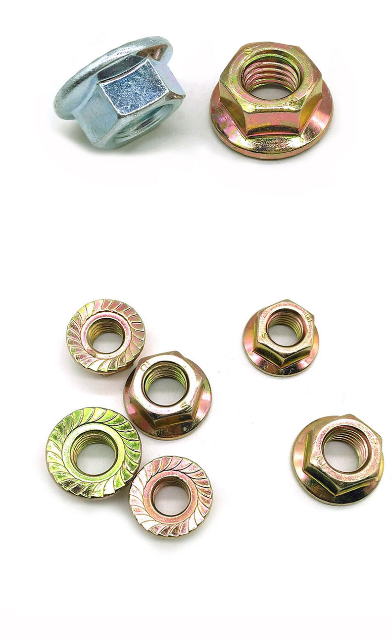 厂家直销 法兰螺母六角防滑镀锌 镀彩锌 带垫螺丝帽m3-m16