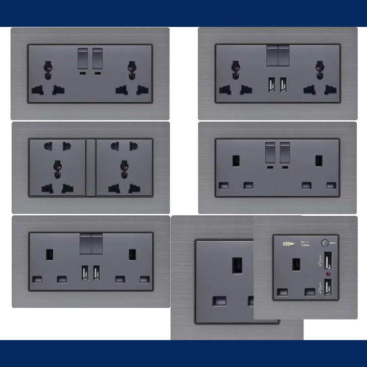 86英规墙壁插座万能孔国通用插座146型英标多功能孔开关插座面板