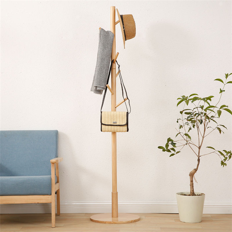 Single Pole Solid Wood Hanger Floor Household Clothes Rack Living Room Simple Creative Bedroom Simple Modern Hanging Roll up Banner