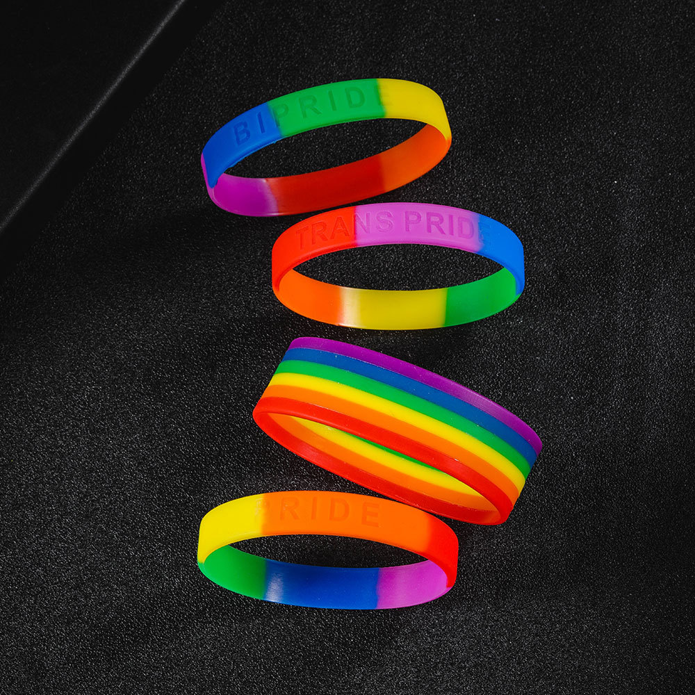 彩虹色手镯同性恋手环段色彩色空白圈环保硅胶手圈六层色硅胶手环