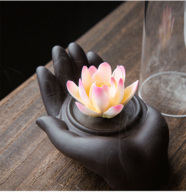 陶瓷倒流香炉创意摆件紫砂佛手莲花七彩珠香薰炉家居装饰回流香炉