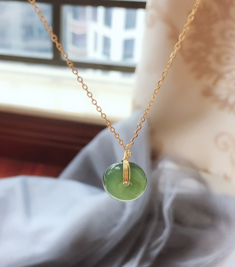 天然和田玉平安扣925银项链 纯银镀黄金锁骨链女 送女友闺蜜礼物