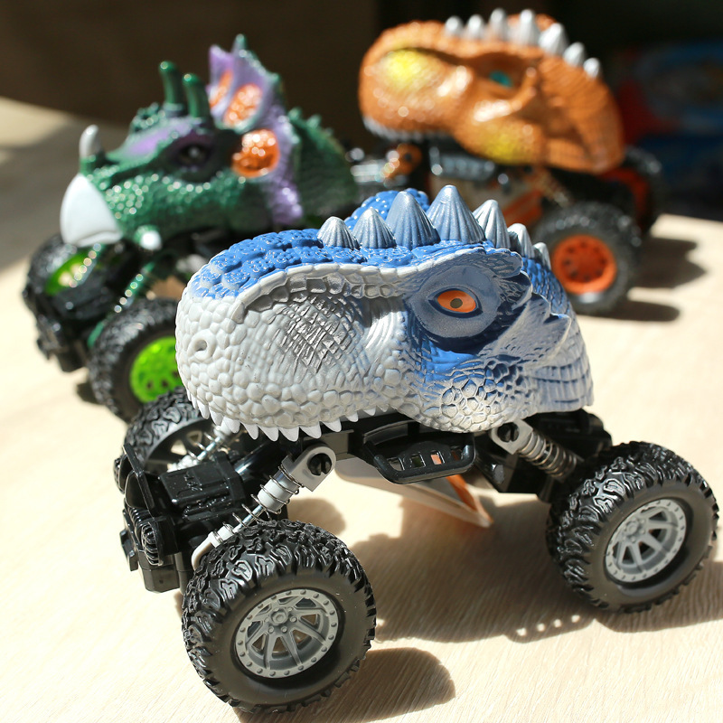 跨境新品 恐龙特技大脚车玩具儿童四驱回力车越野车 地摊货源批发
