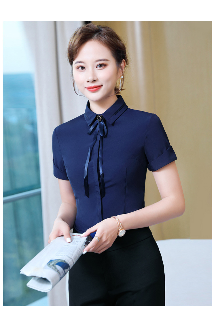 酒店前台服务员工作服夏季短袖白衬衫餐饮ktv饭店衬衫工装套装女