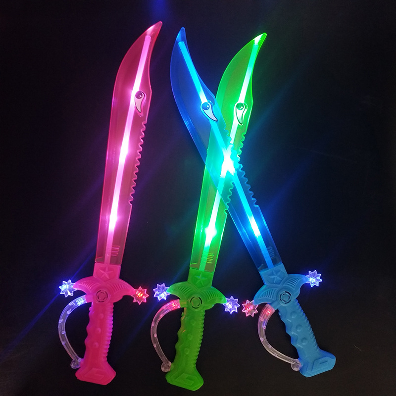发光鲨鱼大刀带音乐地推塑料刀剑儿童小玩具闪光刀摆地摊货源批发