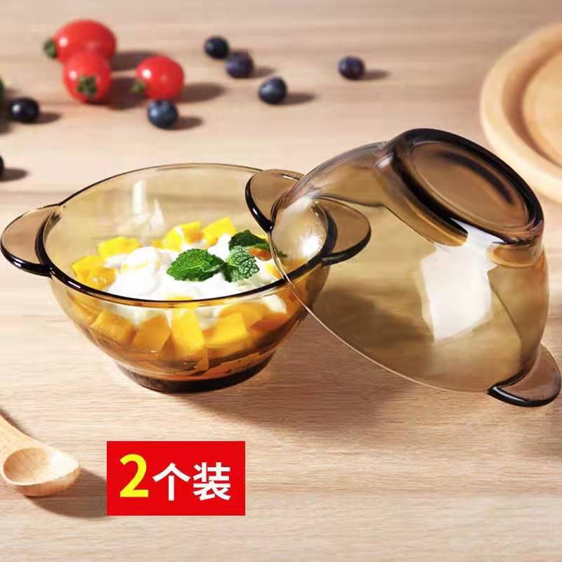 Brown Thickened Hot Water Glass Crystal Bowl Binaural Glass Soup Bowl Two-Piece Set Festival Gift Box Gift