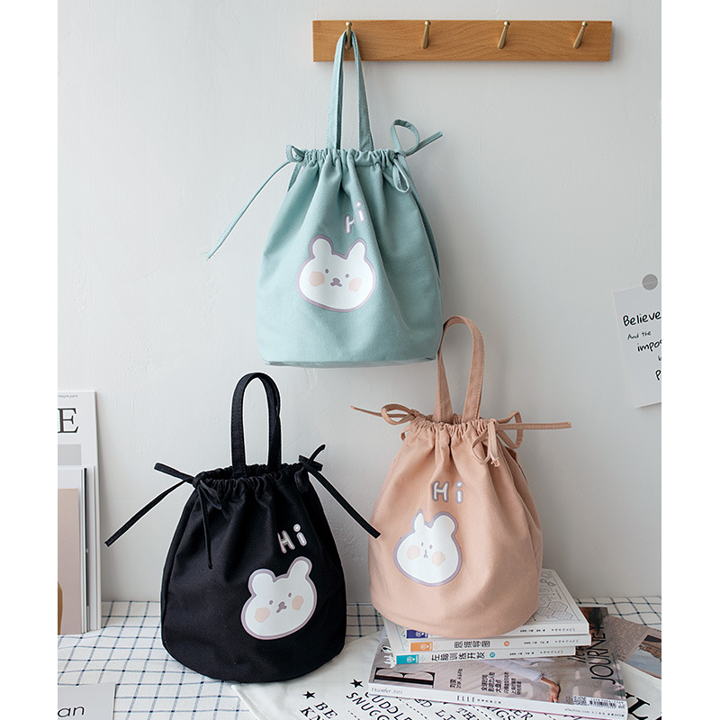 Original New Canvas Bag Female Student Cute Cloth Handbag Lunch Box Lunch Bag Drawstring Drawstring Pocket