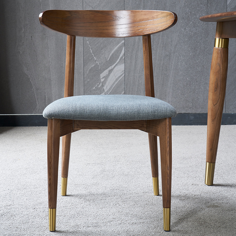 北欧实木靠背餐椅新中式轻奢餐椅现代简约牛角椅酒店餐厅凳子白蜡-阿