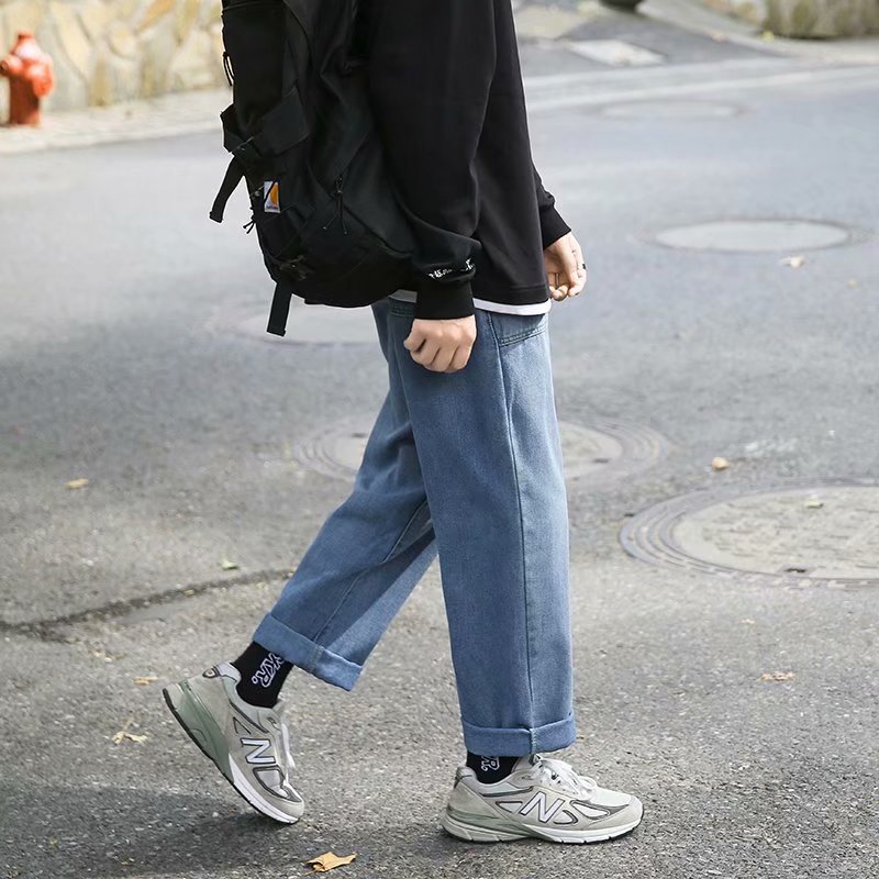 春秋季男士韩版超火新款港风老爹裤2020学生流行牛仔裤子一件代发