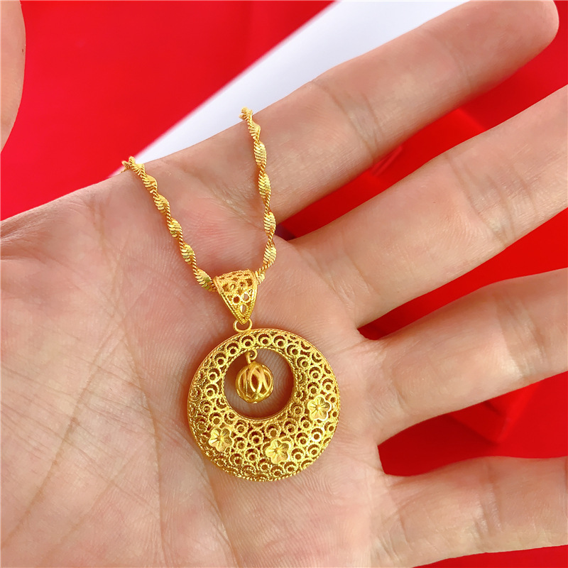 越南沙金吊坠黄铜仿999黄金24k首饰 男女款仿金饰品平安扣项链坠