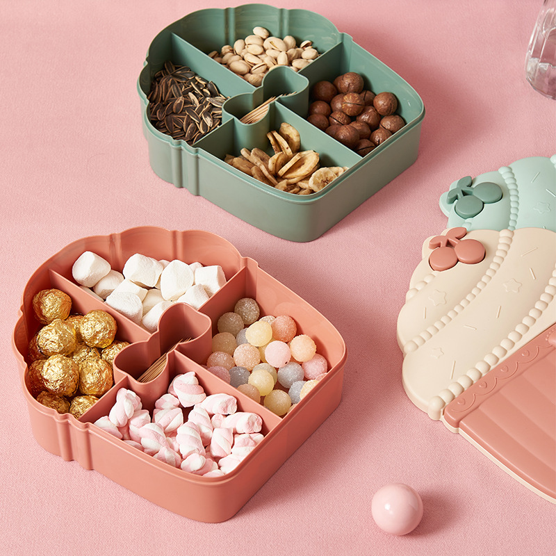 M57 Cute Creative Ice Cream Fruit Plate Tea Table Candy Box Snack Plate with Lid Dried Fruit Compartment Storage Tray