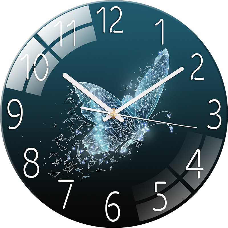 Customizable Tempered Glass Clock Wall Clock Living Room Home Clock Bedroom Noiseless European Quartz Clock Creative Pocket Watch