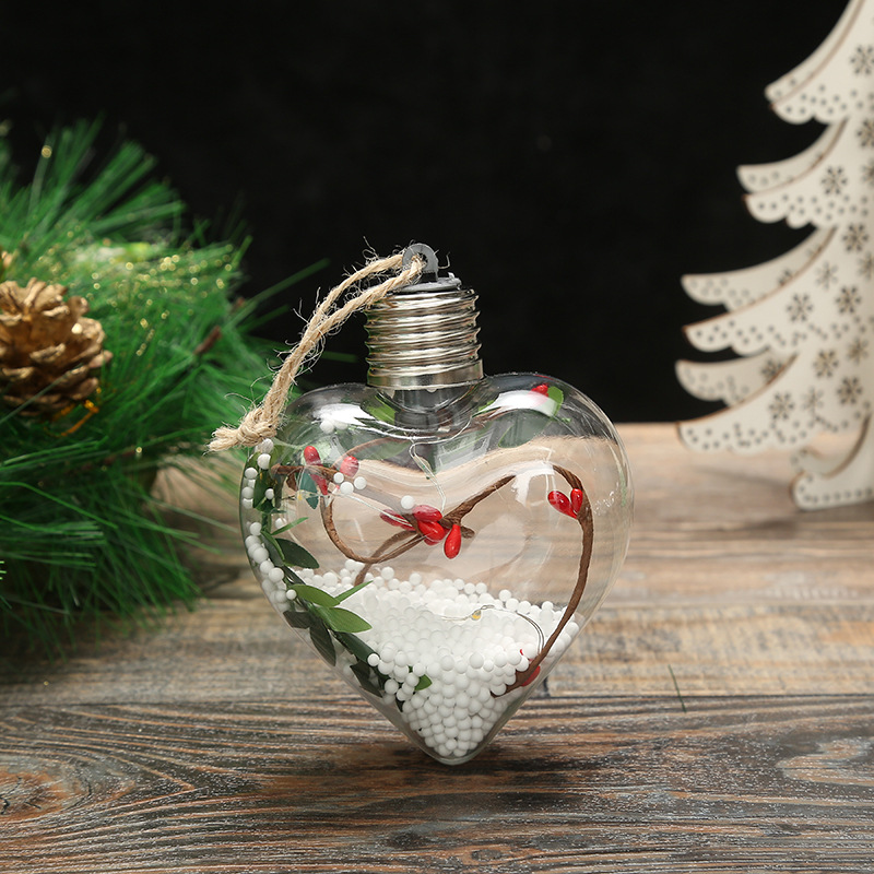 Transparent LED Light Christmas Heart-Shaped Bottle Ornaments Creative DIY Birthday Party Supplies Christmas Tree Ornaments Wholesale