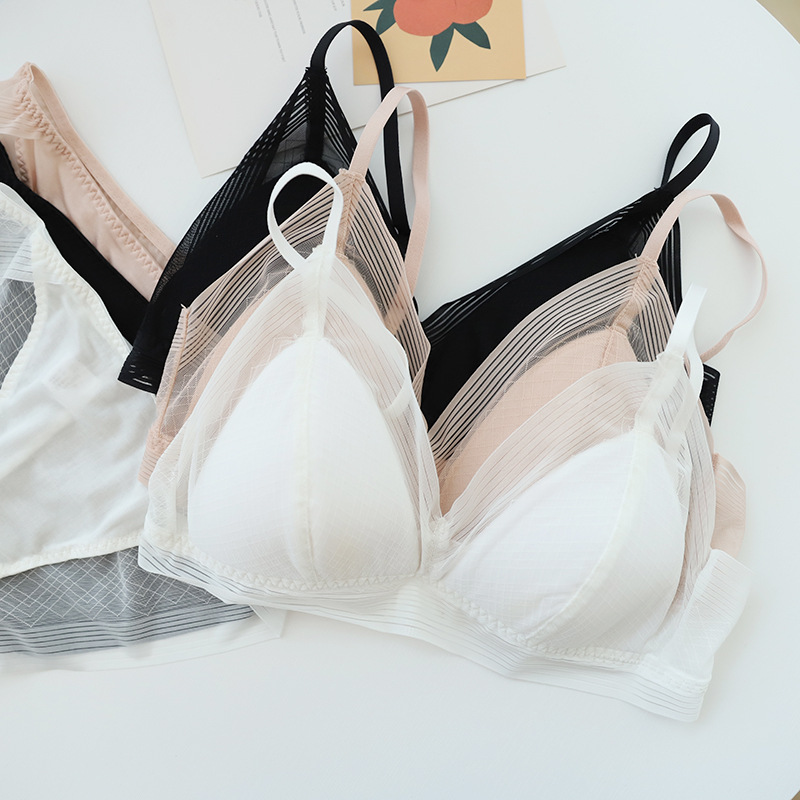 夏季新品法式超薄真丝轻柔文胸网格桑蚕丝胸罩少女内衣