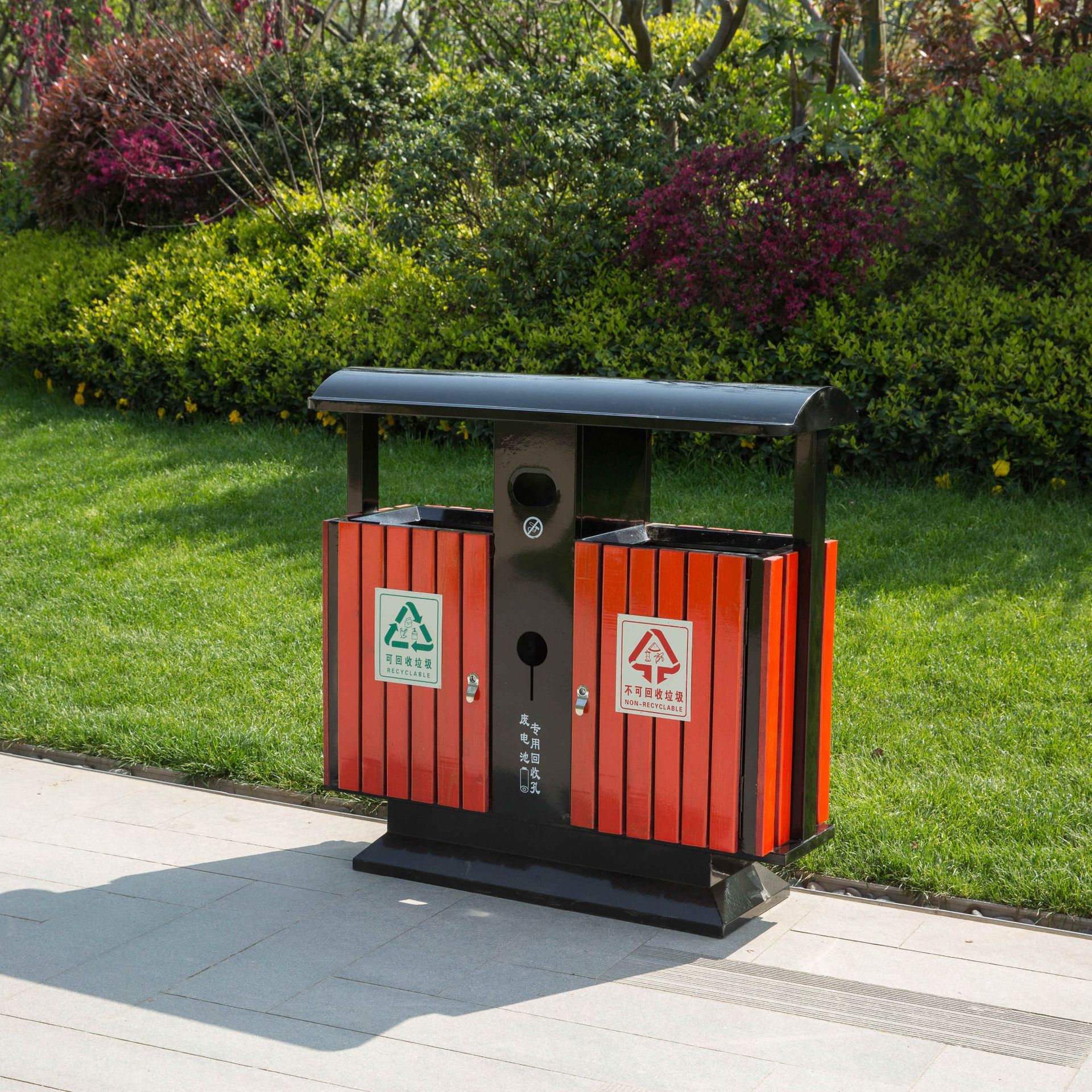 定制公园钢木分类箱户外金属环卫桶小区景区垃圾桶市政果皮箱-阿里巴