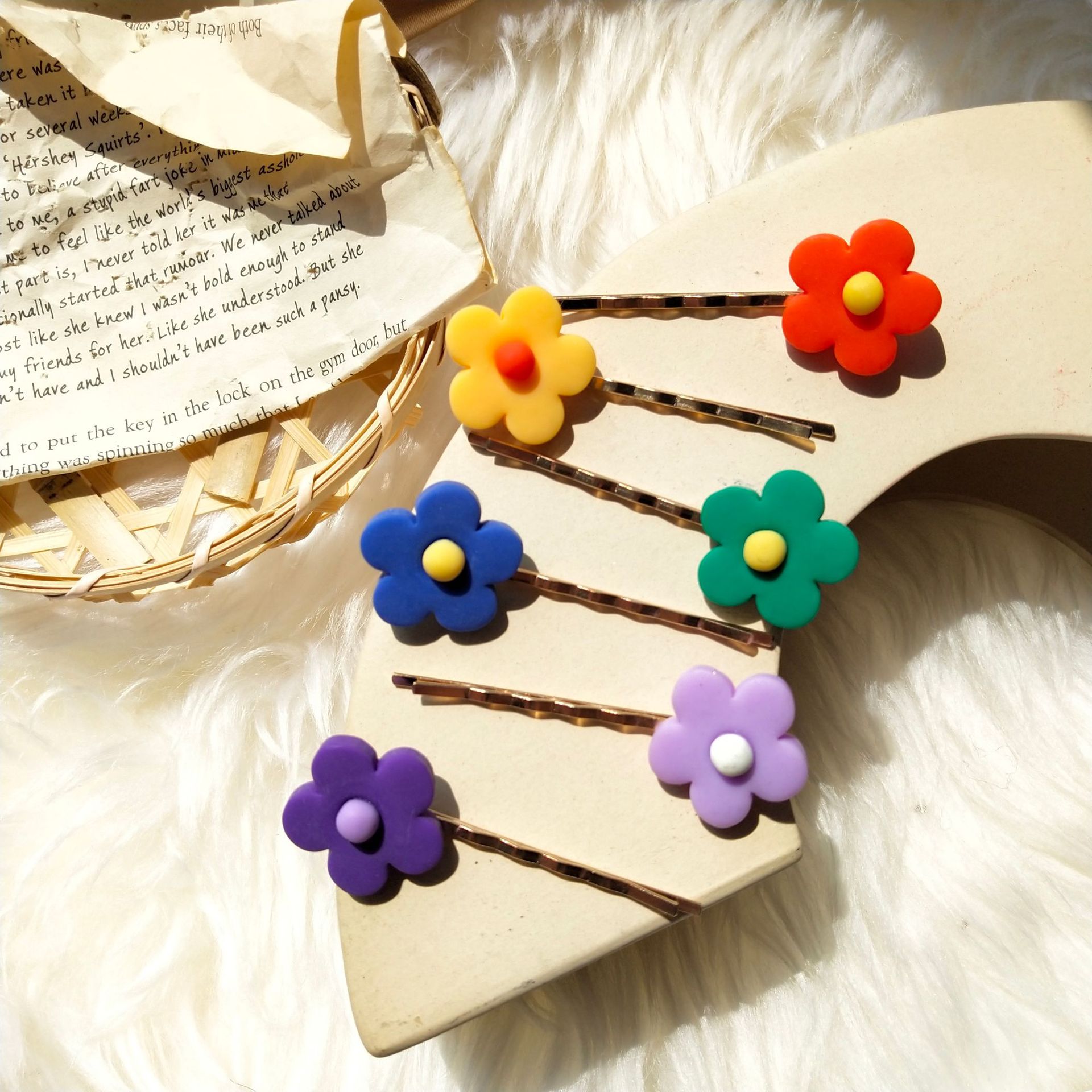 日韩泫雅小花树脂夏日清新五瓣花发夹头饰一字夹少女心