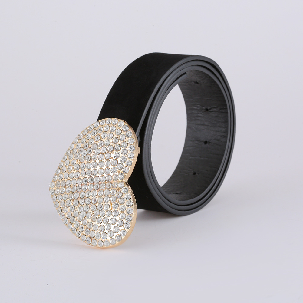 韩版时尚潮人网红街拍绒面腰带跨境新款创意心形镶钻腰饰女