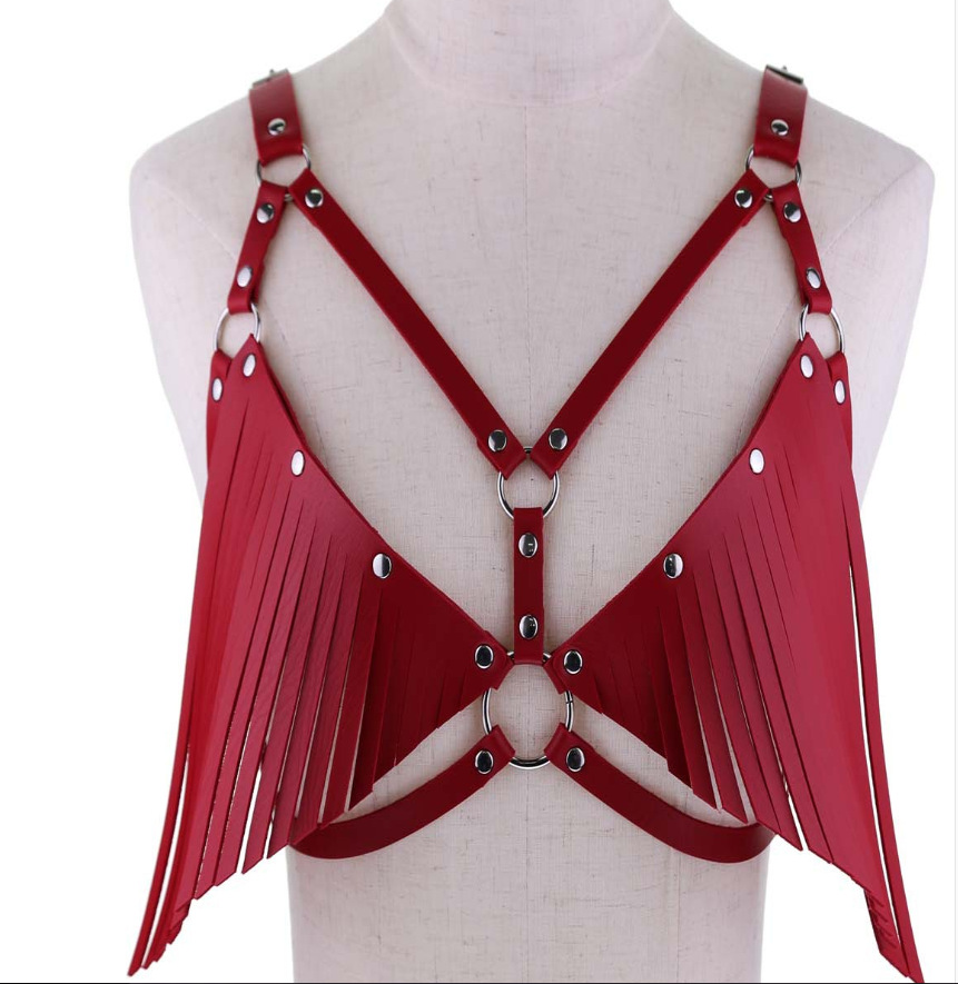 皮质流苏吊带朋克风女式可调背心背带胸带腰带 不带项圈
