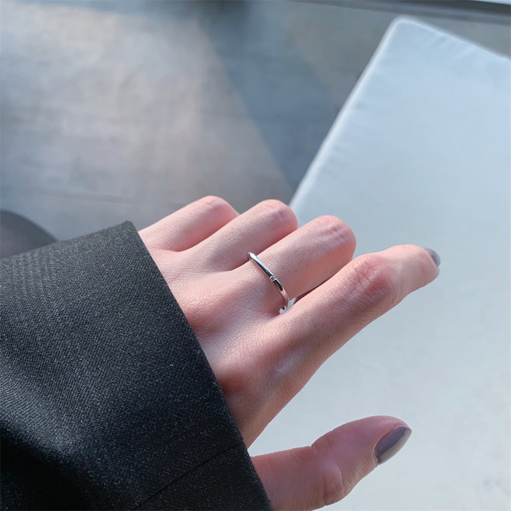 925纯银小方戒几何方形戒指ins简约素圈指环网红周家方戒时尚饰品