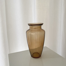 复古中古风简约花瓶玻璃摆件装饰家居百搭个性插花器茶色棕色瓶