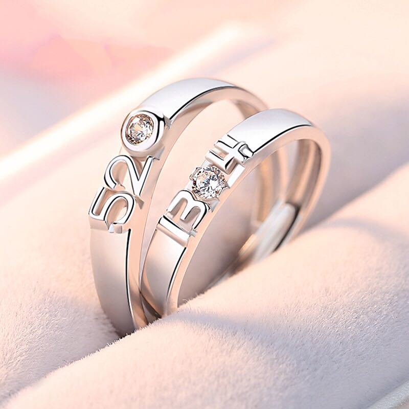 s925纯银520 1314戒指女纪念礼物学生简约爱你一生一世情侣款戒指