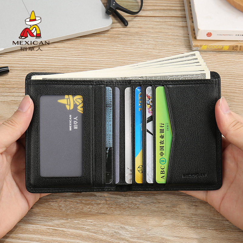 稻草人钱包男短款休闲牛皮皮夹新款简约真皮薄款零钱卡包竖款钱夹