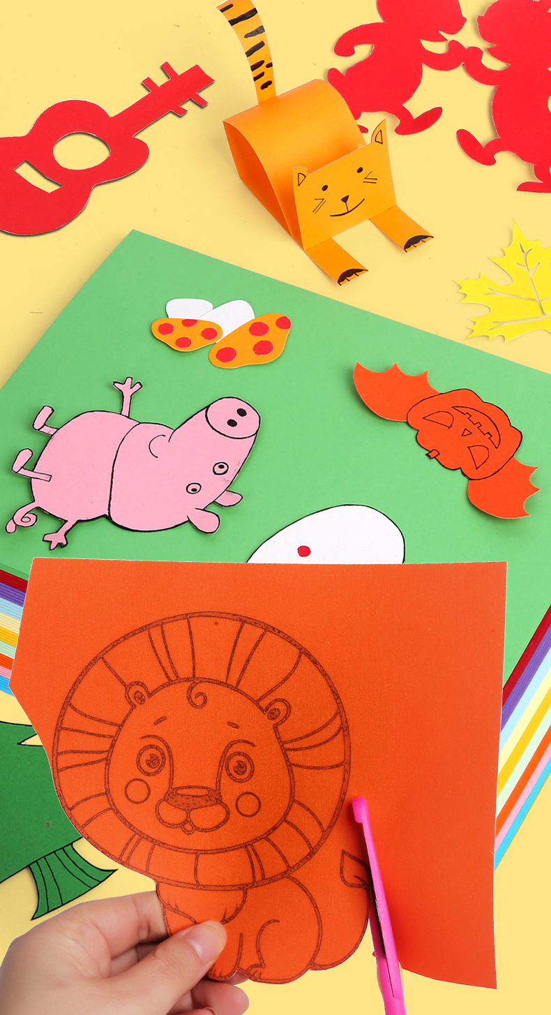 彩色硬卡纸儿童学生幼儿园手工剪纸绘画纸8k4ka4a3纸折纸制作材料