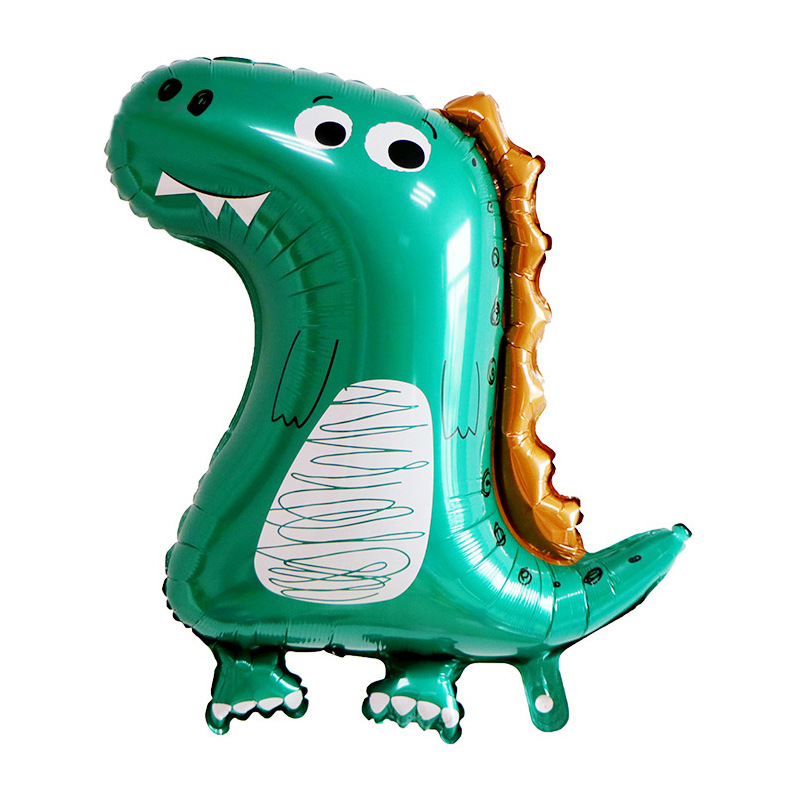 铝膜气球卡通绿色恐龙可爱龙皇冠龙造型 主题派对生日装饰铝箔球