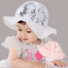 韩国风婴儿遮阳帽子春夏秋季薄款女宝宝棉蕾丝帽公主太阳帽渔夫帽