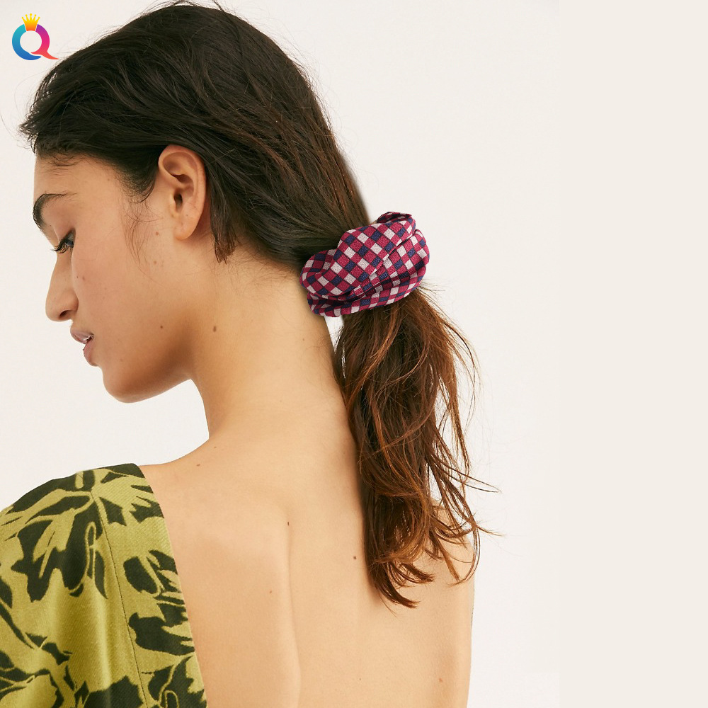 奇阅欧美新款方格大肠发圈女士复古百搭布艺大肠圈扎马尾发绳发饰