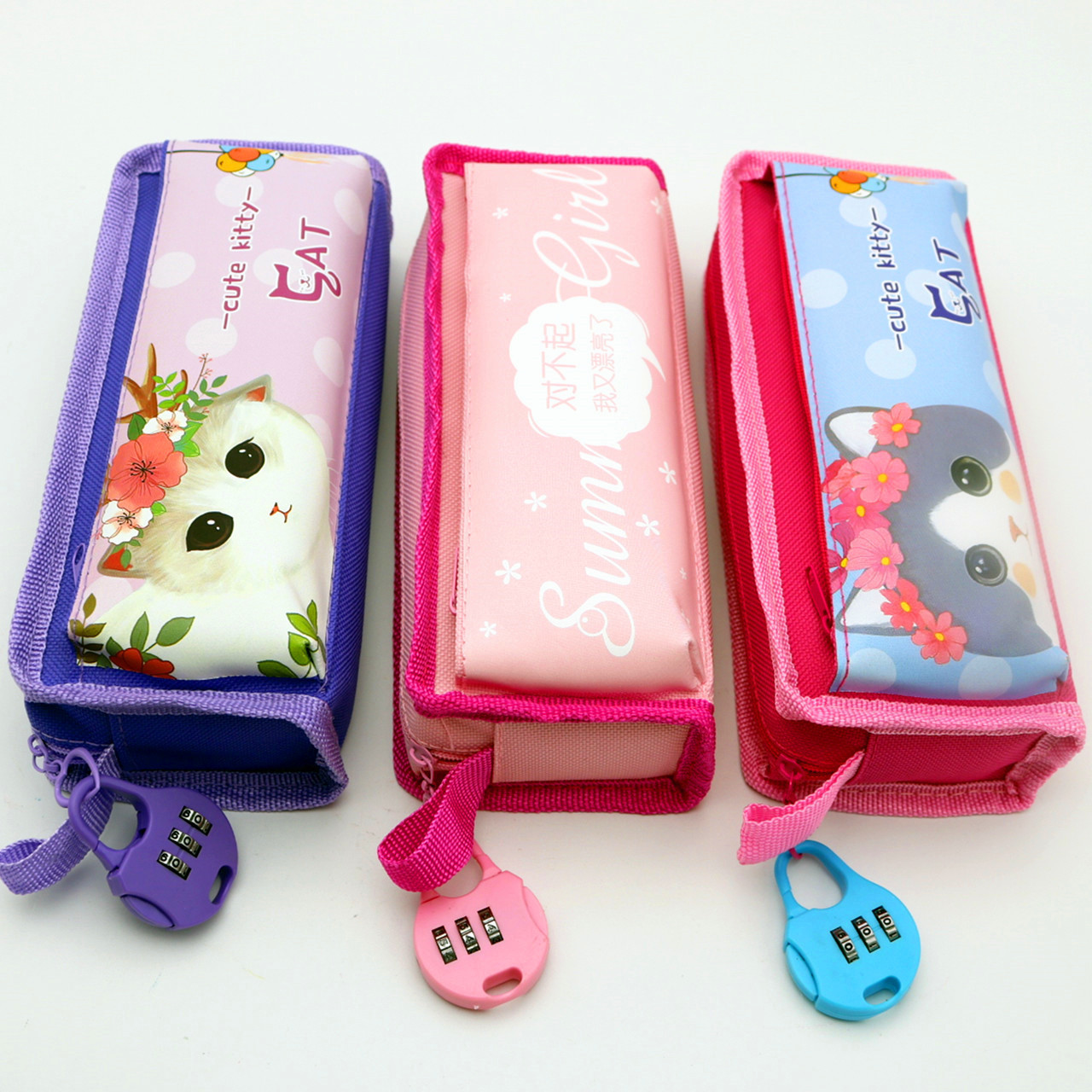 批发多图案大容量带密码锁笔袋帆布女款笔盒学生文具盒文具用品