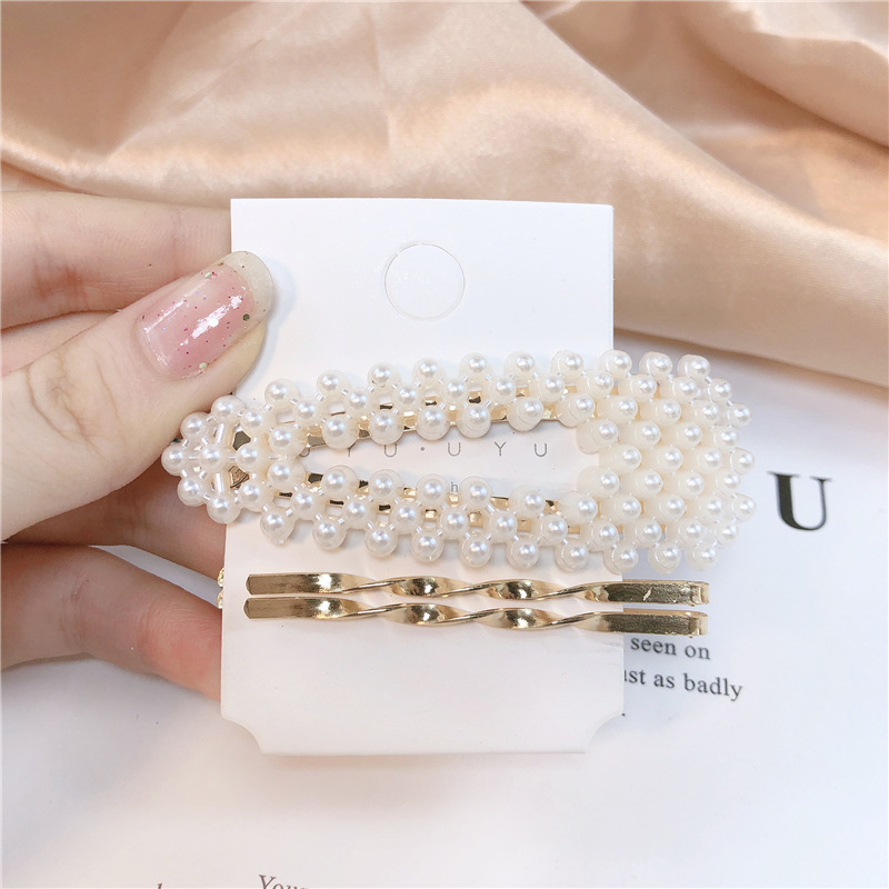 INS Korean Metal Pearl Barrettes Set Trending Girl Hundred Arch Clip Simple Side Clip Hairpin Hair Ornaments Female