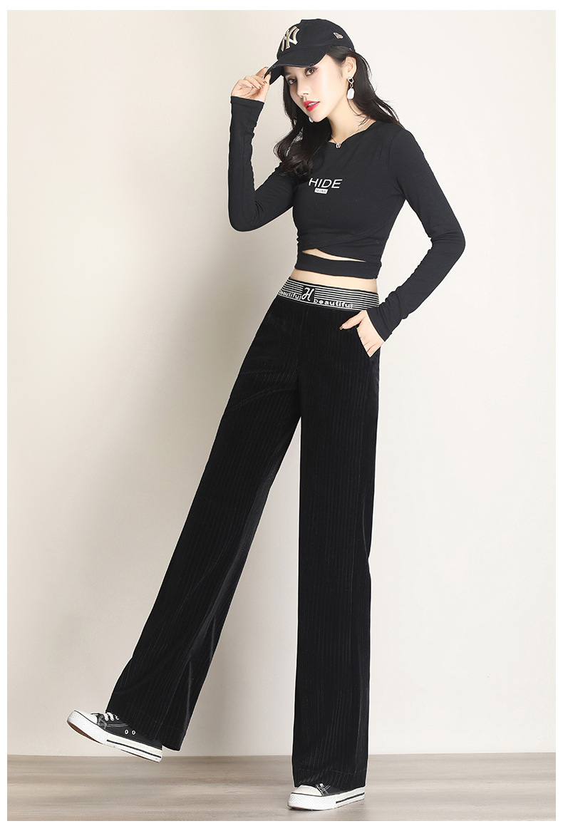 金丝绒阔腿裤女2020秋季新款韩版高腰显瘦时尚修身条绒坠感直筒裤