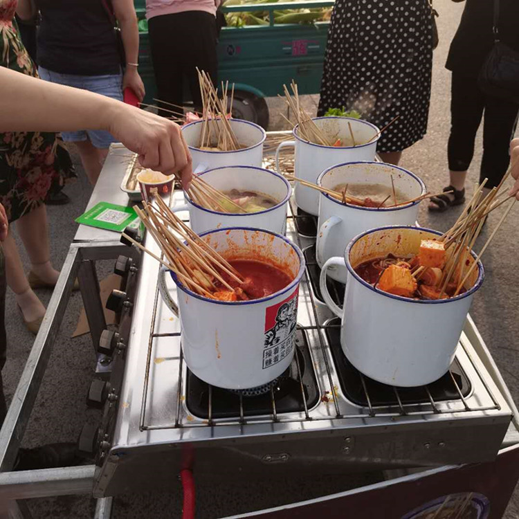 网红茶缸串串商用移动摆摊小吃车关东煮麻辣烫流动设备厂家教技术