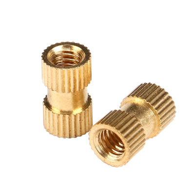 直纹镶嵌滚花铜螺母m8通孔注塑预埋花螺母双通热熔内嵌滚花螺母帽