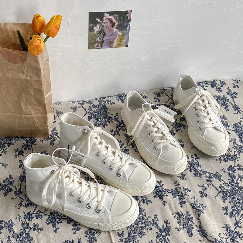 2022 Spring 1970S Replica Canvas Shoes Women‘s Hong Kong Style Retro Pure White Board Shoes Linen Shoes