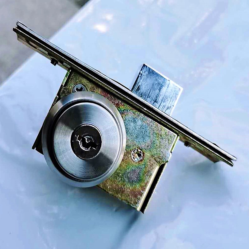 玻璃双头地插锁玻璃移门通道插销锁玻璃地门锁带钥匙有边框门锁