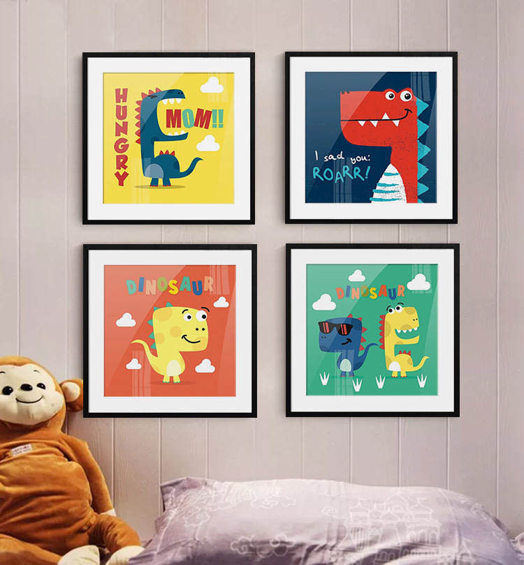 男孩儿童房卡通恐龙装饰画 幼儿园挂画婴儿房壁画卧室床头画壁画
