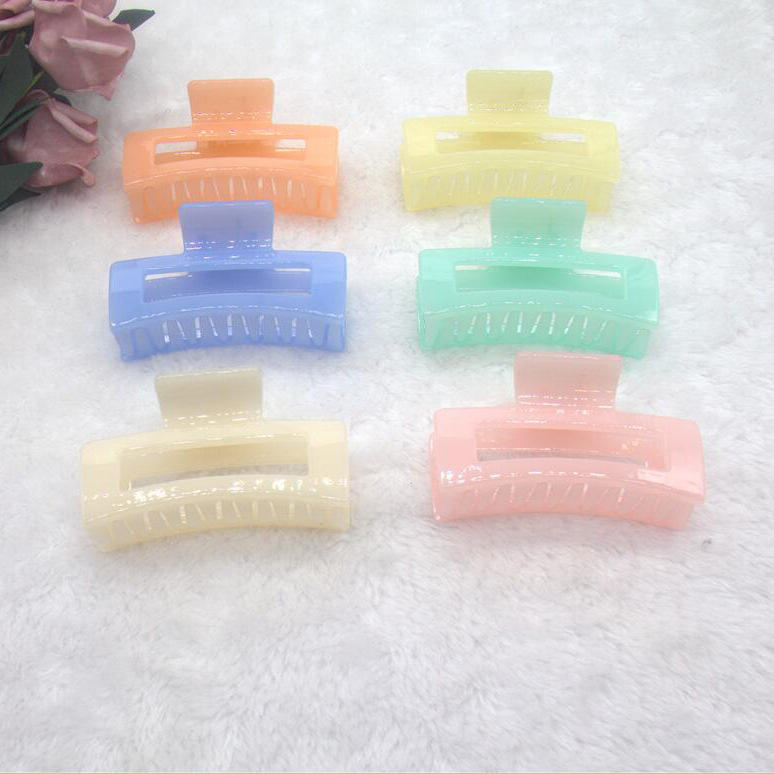 Internet Celebrity Rectangular Hollow Hair Accessories Jelly Bright Barrettes Bath Grip Updo Popular Headwear Factory Direct Sales